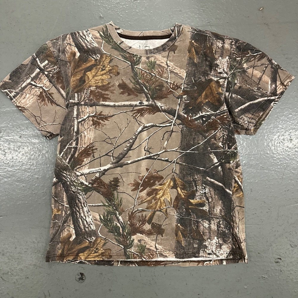 Realtree Mens T-Shirt XL Camo All Over Print Preowned Short Sleeve Crew Neck